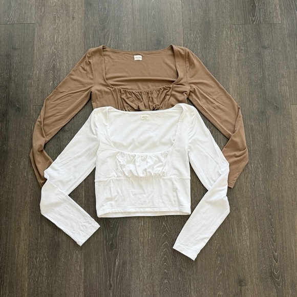 Wilfred Free Tops - Aritzia Wilfred Free Bundle Square Neck Long Sleeve Ruched Crop Top Medium Lot
